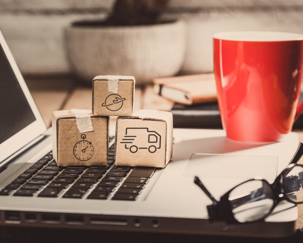 Online internet shopping logistics and delivery concept Online internet shopping logistics and delivery concept
